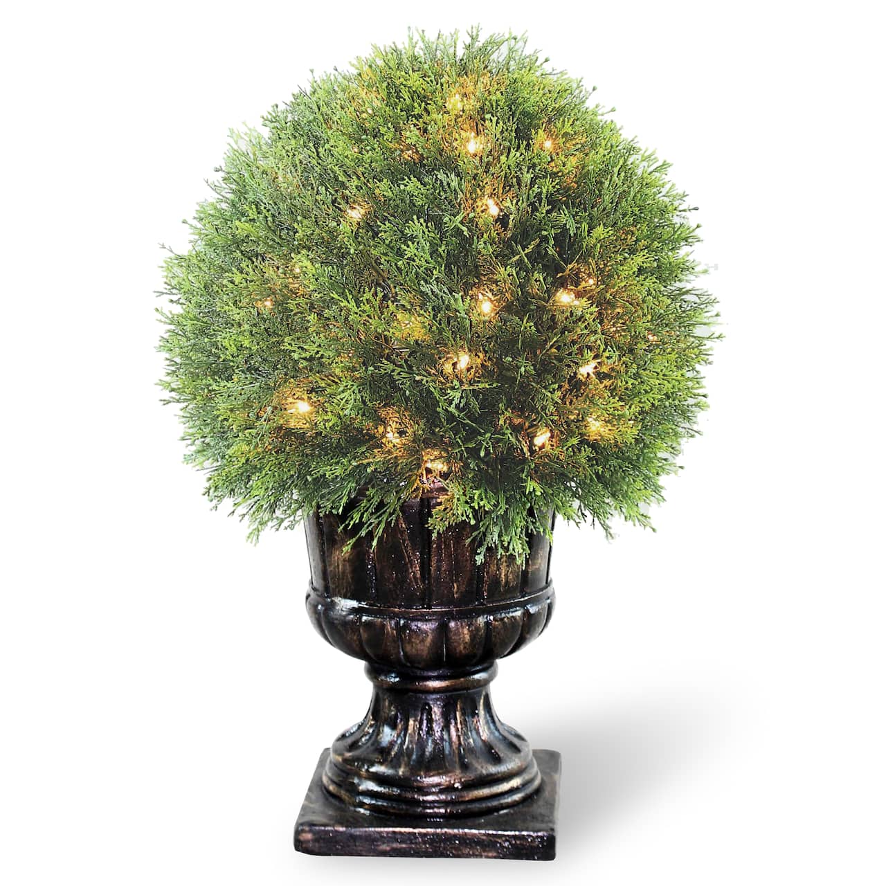27&#x22; Upright Juniper Ball Topiary Tree in a Decorative Urn with 70 Clear Lights